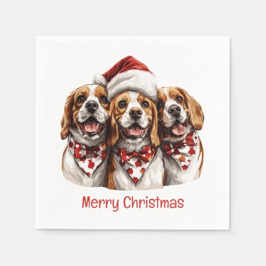 Serviette En Papier Joyeux Chiens Beagles de Noël (Devant)