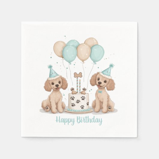 Serviette En Papier Joyeux Chiens de caniche normaux d'anniversaire (Devant)