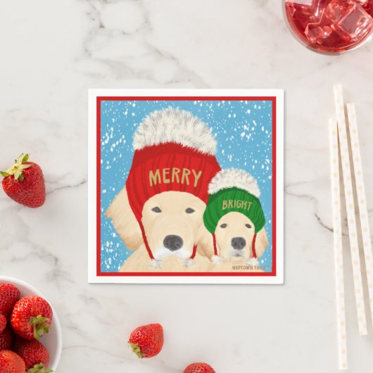 Serviette En Papier Joyeux Chiens de Noël brillants serviettes (En situation)