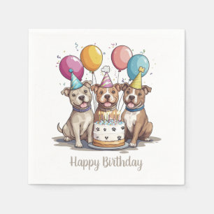 Serviette En Papier Joyeux Chiens de Terrier américain Pit Bull Birthd