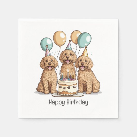 Serviette En Papier Joyeux Chiens Goldendoodle Anniversaire (Devant)