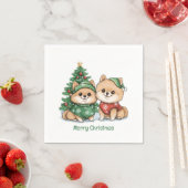 Serviette En Papier Joyeux Chiens Poméraniens de Noël (En situation)
