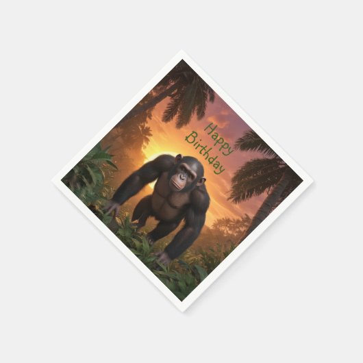 Serviette En Papier Joyeux Chimp d'anniversaire (Coin)