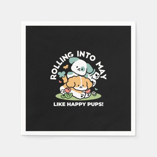 Serviette En Papier Joyeux Chiots Arrivés En Mai - Kawaii Dog Art (Devant)