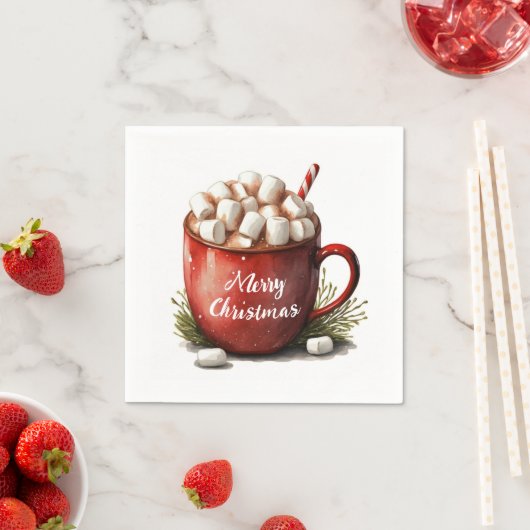 Serviette En Papier Joyeux chocolat chaud de Noël (En situation)