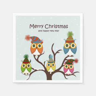 Serviette En Papier Joyeux Chouettes de Noël sur le papier d'arbre Nap