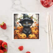Serviette En Papier Joyeux Citrouilles de Chat Noir Halloween (En situation)