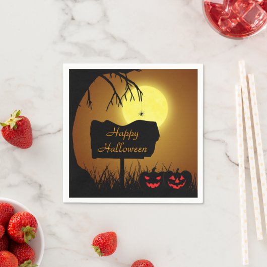Serviette En Papier Joyeux Citrouilles de Jack-o'-lantern Halloween (En situation)