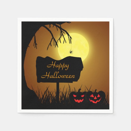 Serviette En Papier Joyeux Citrouilles de Jack-o'-lantern Halloween (Devant)