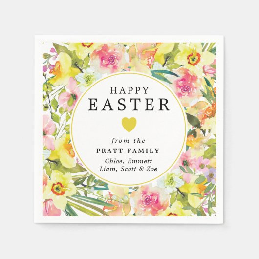 Serviette En Papier Joyeux Coeur jonquille de Pâques (Devant)