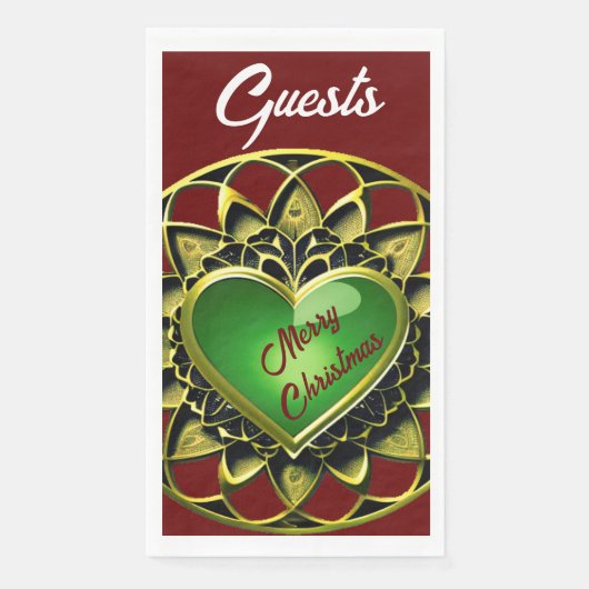 Serviette En Papier Joyeux Coeur vert de Noël (Devant)