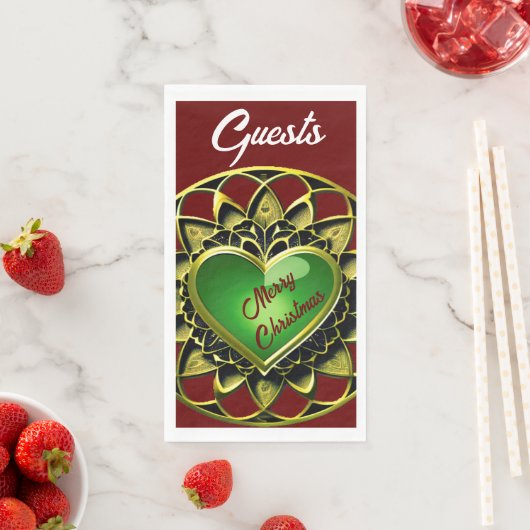 Serviette En Papier Joyeux Coeur vert de Noël (En situation)