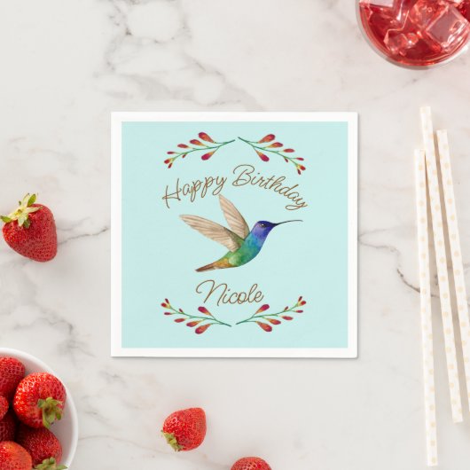 Serviette En Papier Joyeux colibri d'anniversaire (En situation)