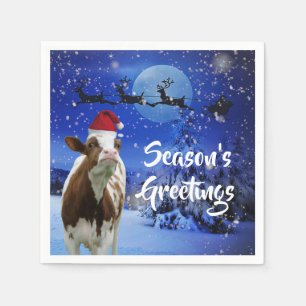 Serviette En Papier Joyeux Cowristmas Père Noël Vacances Vache