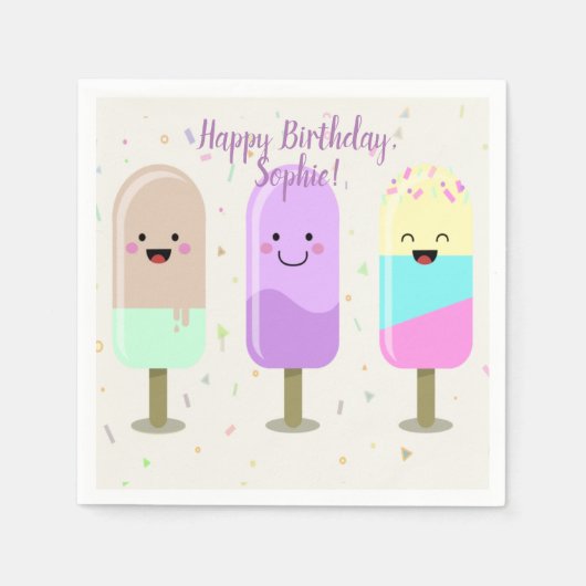 Serviette En Papier Joyeux crème glacée Smiling Bars & Popsicles (Devant)