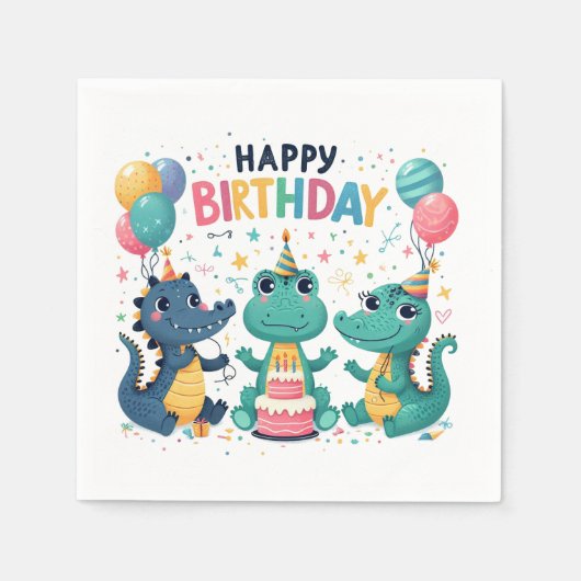 Serviette En Papier Joyeux crocodiles d'anniversaire (Devant)