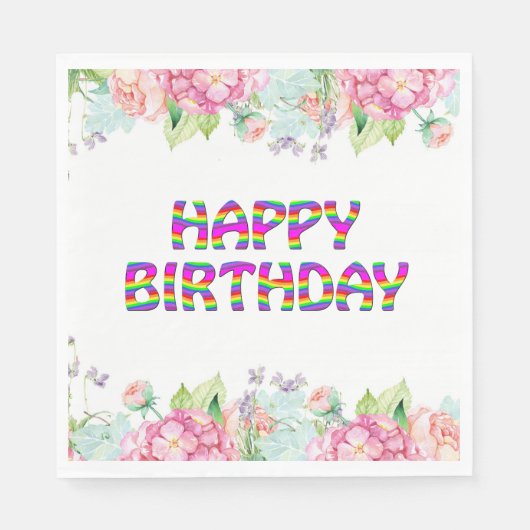 Serviette En Papier Joyeux design floral d'anniversaire (Devant)