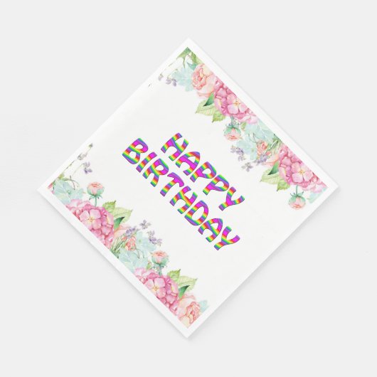 Serviette En Papier Joyeux design floral d'anniversaire (Coin)
