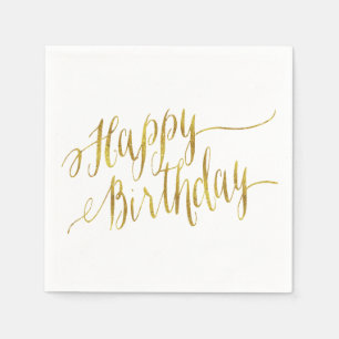 Serviette En Papier Joyeux devis d'anniversaire Gold Faux Foil