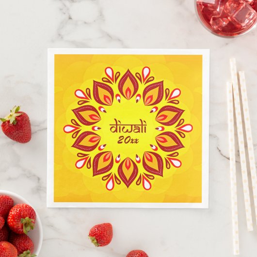 Serviette En Papier Joyeux Diwali Ajouter année Jaune Rouge (En situation)