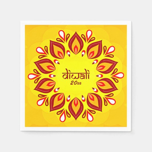 Serviette En Papier Joyeux Diwali Ajouter année Jaune Rouge (Devant)