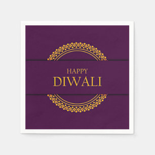 Serviette En Papier Joyeux Diwali violet or élégant moderne