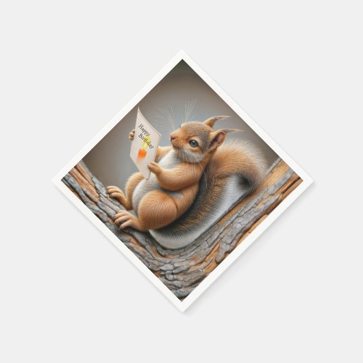 Serviette En Papier Joyeux écureuil d'anniversaire (Coin)