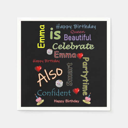 Serviette En Papier Joyeux Emma en papier d'anniversaire (Devant)