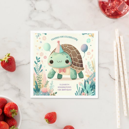 Serviette En Papier Joyeux Enfants Cute Tortoise fête d'anniversaire (En situation)