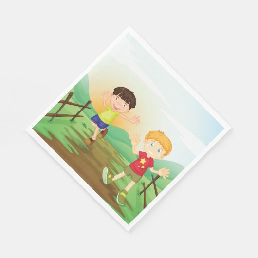 Serviette En Papier Joyeux Enfants Jouant À L'Extérieur (Coin)