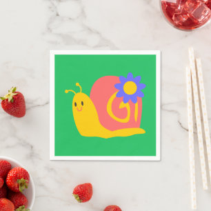 Serviette En Papier Joyeux escargot rose et vert