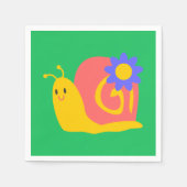Serviette En Papier Joyeux escargot rose et vert (Devant)