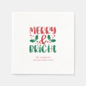 Serviette En Papier Joyeux et brillant rouge et vert Noël Holly (Devant)