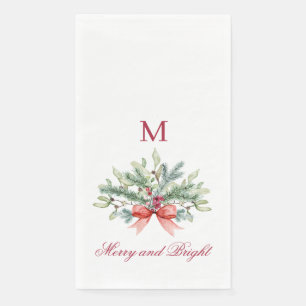 Serviette En Papier Joyeux et brillant rouge Monogramme vert