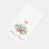 Serviette En Papier Joyeux et brillant rouge Monogramme vert (Coin)