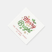 Serviette En Papier Joyeux et brillants Noël Rouge et Vert Typographie (Coin)