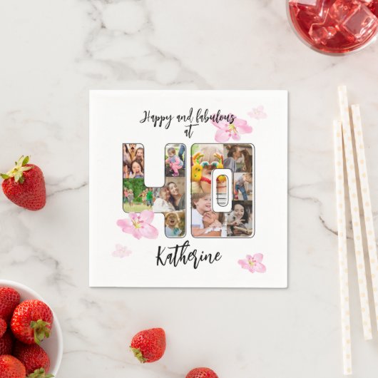 Serviette En Papier Joyeux et fabuleux 40e anniversaire Multi Photo (En situation)