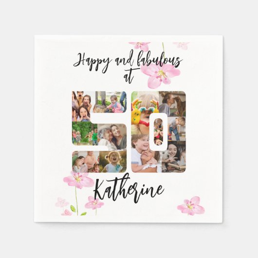 Serviette En Papier Joyeux et fabuleux 50e anniversaire Multi Photo (Devant)