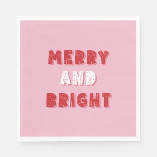 Serviette En Papier Joyeux et lumineux, Joyeux Noël, Noël, Rose (Devant)