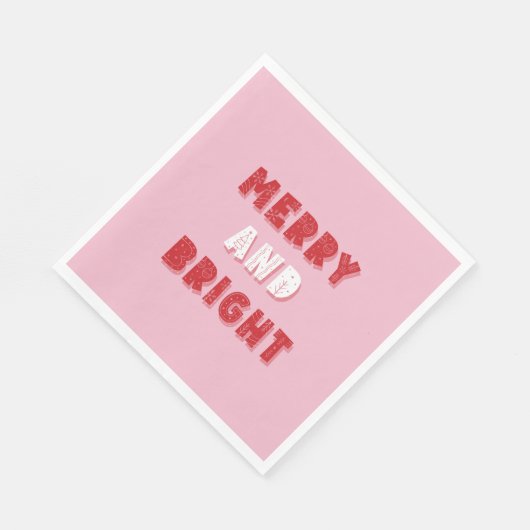 Serviette En Papier Joyeux et lumineux, Joyeux Noël, Noël, Rose (Coin)