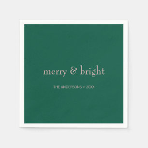 Serviette En Papier Joyeux et lumineux Noël vert rose