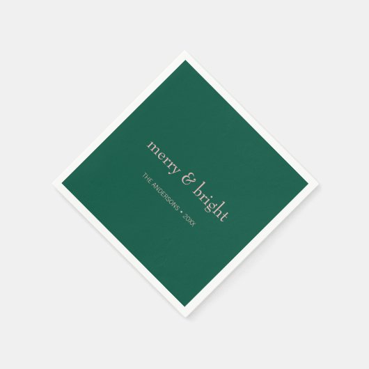 Serviette En Papier Joyeux et lumineux Noël vert rose (Coin)