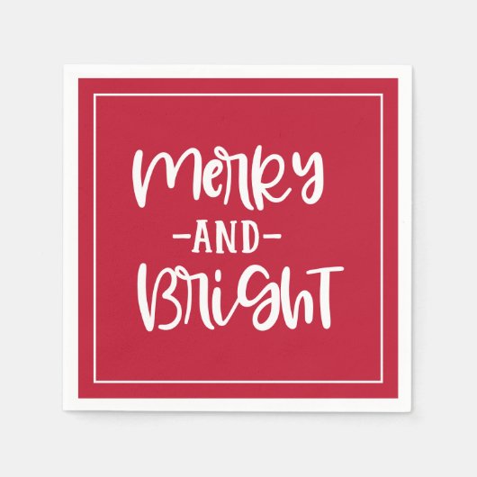 Serviette En Papier Joyeux Et Lumineux Script Festif Red Holiday (Devant)