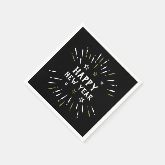 Serviette En Papier Joyeux feu d'artifice Black White Gold Stars (Coin)