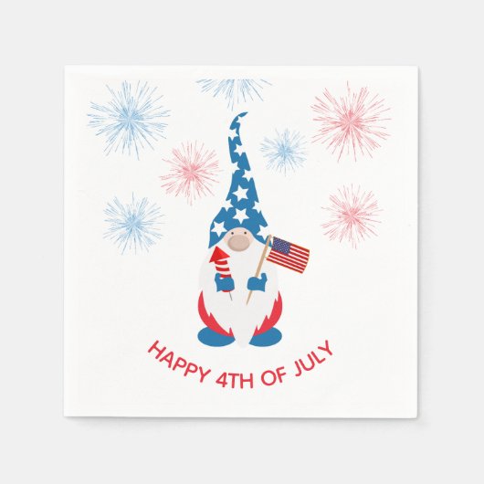Serviette En Papier Joyeux feu d'artifice du 4 Juillet Cute Gnome (Devant)