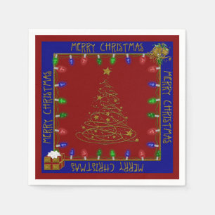 Serviette En Papier Joyeux feux de Noël-Bleu-Rouge-1 PAPIER NAPKINS