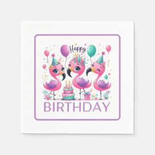 Serviette En Papier Joyeux Flamants roses d'anniversaire