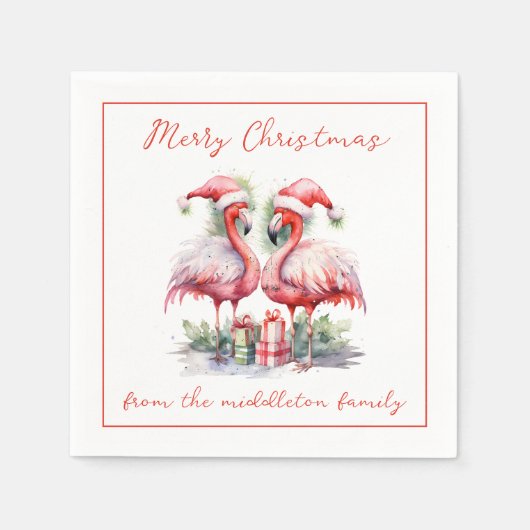 Serviette En Papier Joyeux Flamants roses roses de Noël (Devant)