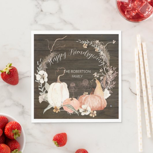 Serviette En Papier Joyeux Friendsgiving Rustic Fall Citrouille Floral (En situation)