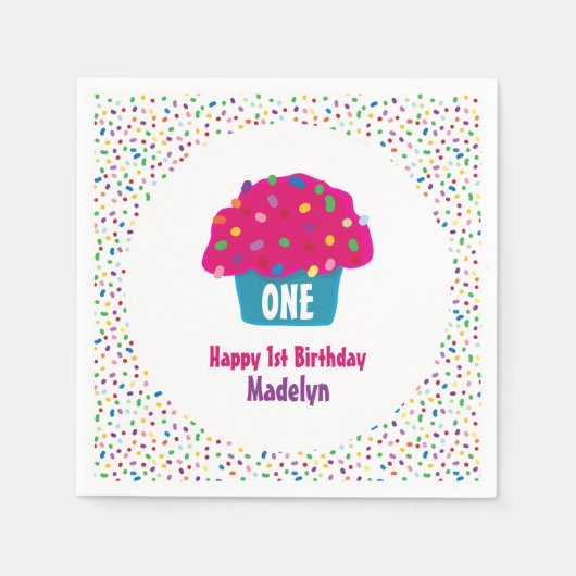 Serviette En Papier Joyeux gâteau d'anniversaire Sprinkles Frosted (Devant)